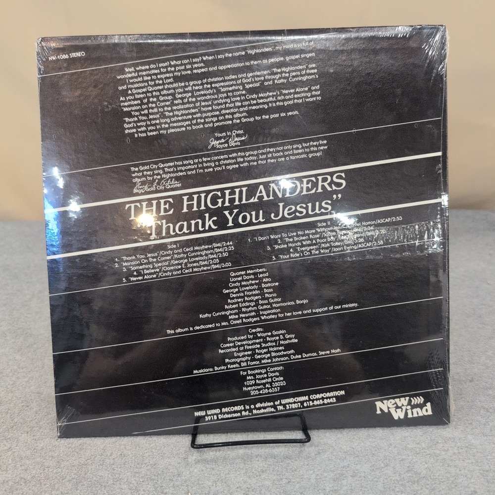 The Highlanders Thank You Jesus Vinyl LP New Wind Records NW-1086 Gospel Music - Picture 2 of 2
